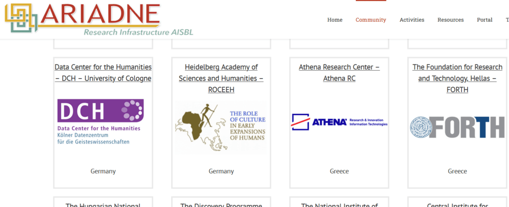 Screenshot Homepage Ariadne mit Projekt des DCH Köln